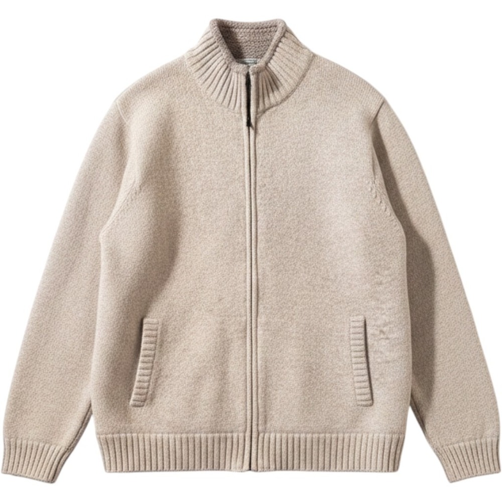 L.L. Bean Full Zip Sweater XL Oatmeal Lambswool‎ Fleece Lined Gorpcore